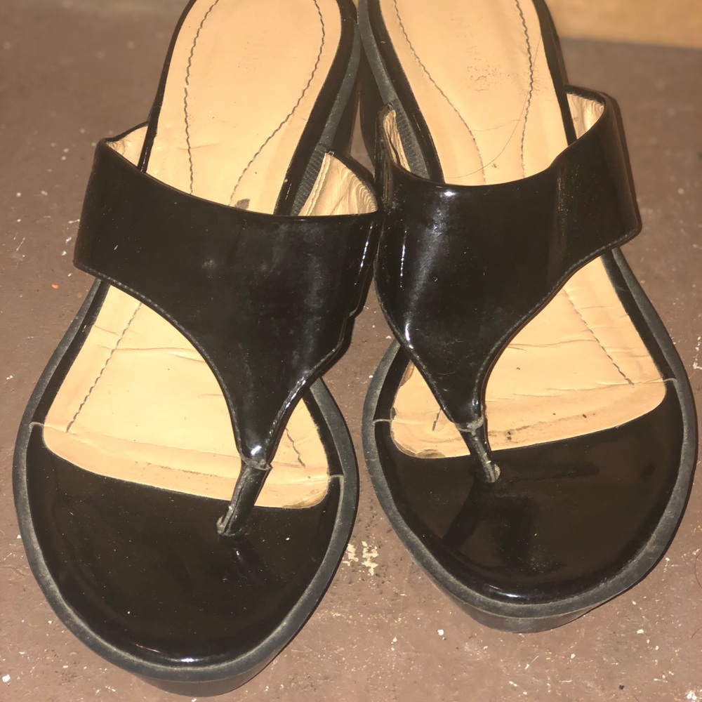 Black patent nine West wedge